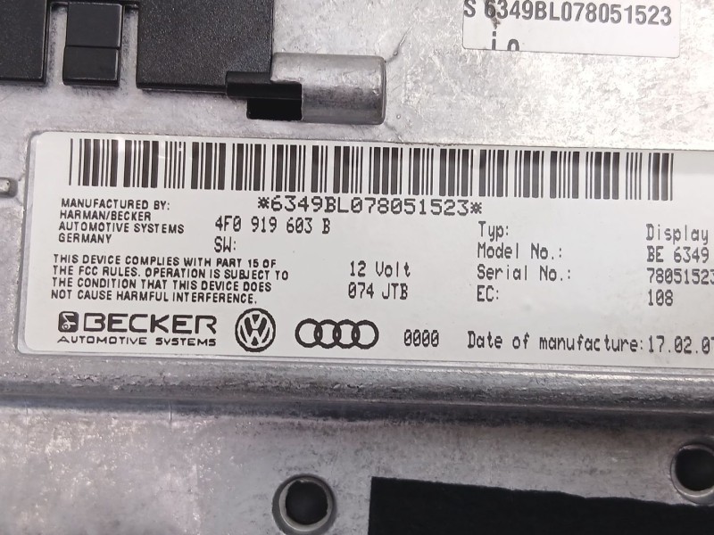 Recambio de radio cd/mp3 para audi a6 allroad c6 (4fh) 3.0 tdi quattro referencia OEM IAM 4F0919603B 4F1919611M 4F0910609E
