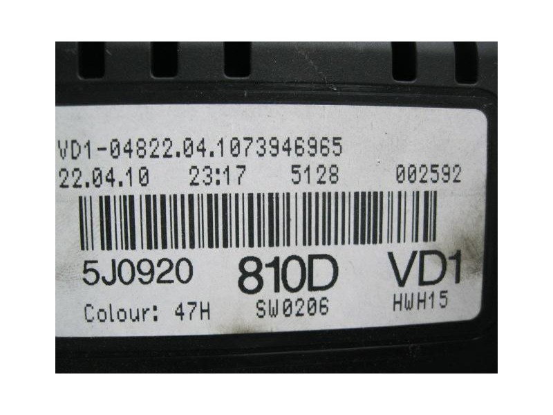 Recambio de cuadro instrumentos : skoda fabia : 1.6 tdi (cay) 105cv 5p [2010] para skoda fabia 1.6 tdi (cay) 105cv  5p referenci