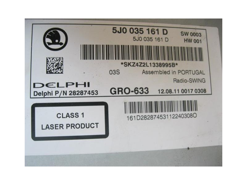 Recambio de equipo musica radio cd : skoda fabia : 1.6 td-cay (75cv) [2011] para skoda fabia 1.6 td-cay    referencia OEM IAM   