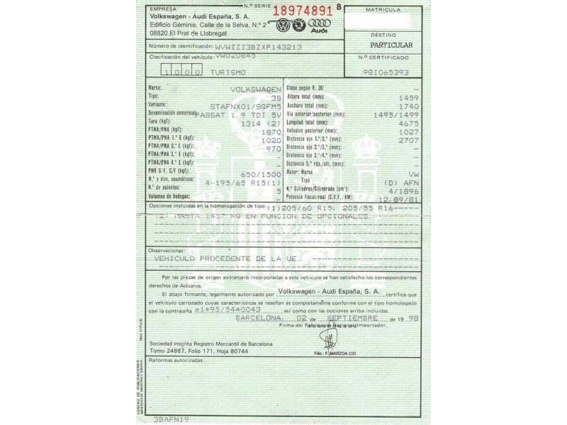 volkswagen passat del año 1998