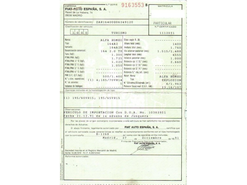 alfa romeo 164 del año 1991