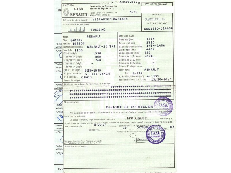 renault 21 del año 1987