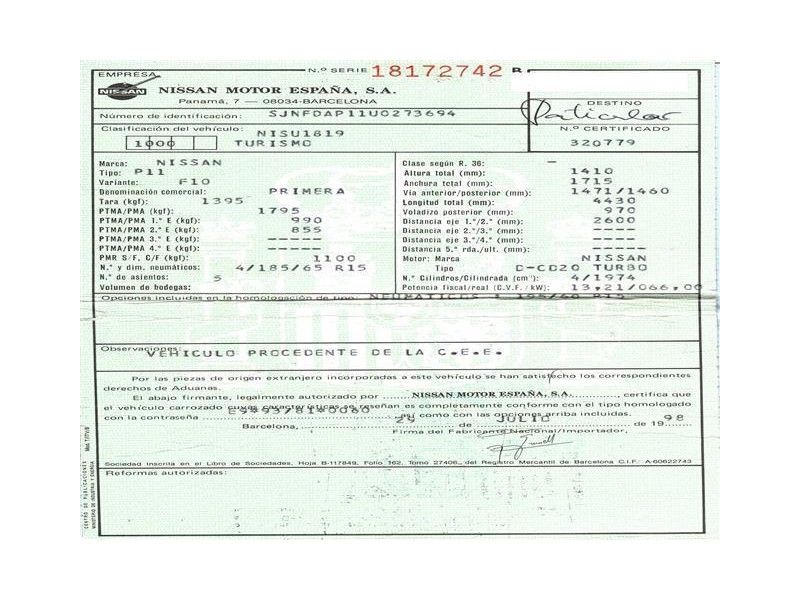 nissan primera 2.0 td -cd20turbo (89,76cv del año 1998