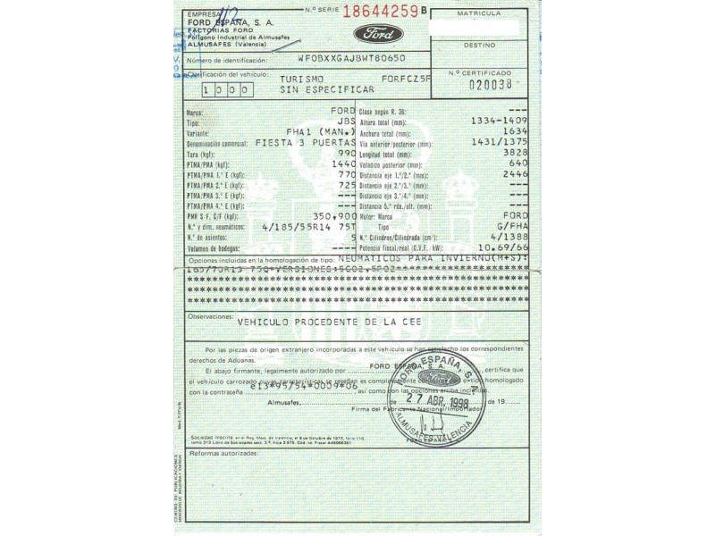 ford fiesta del año 1998