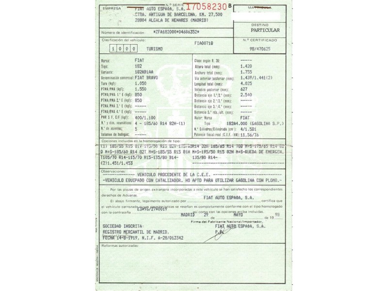 fiat bravo del año 1998