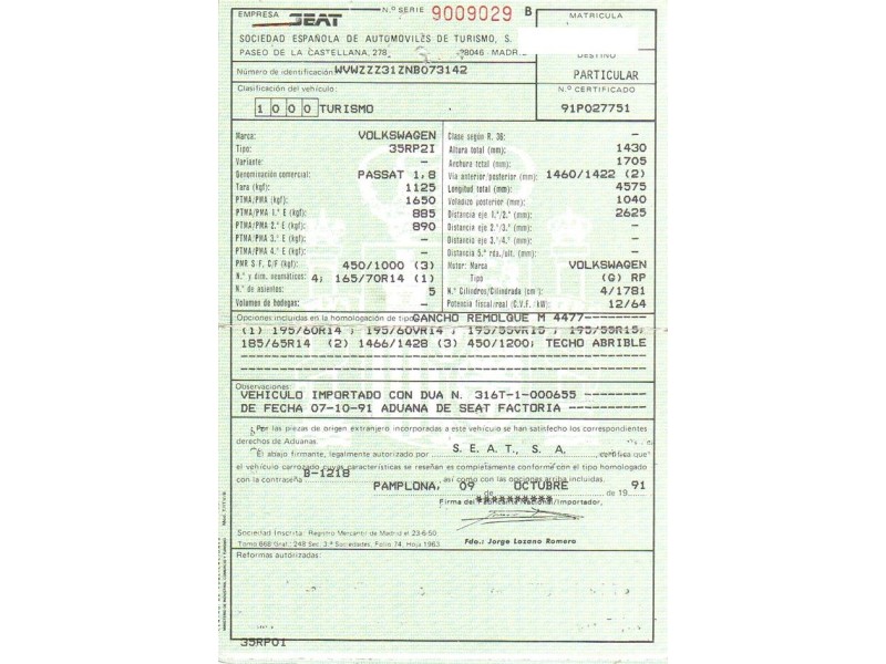volkswagen passat del año 1991