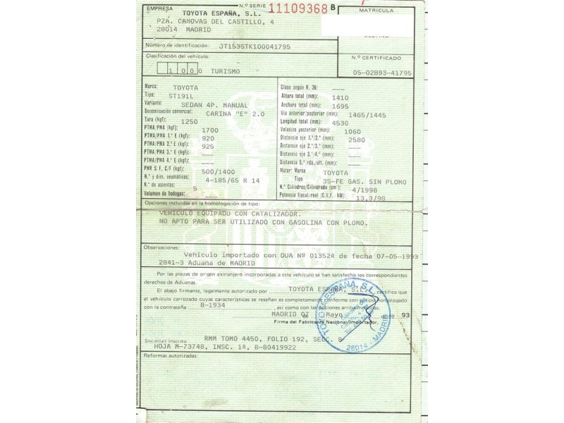 toyota carina del año 1993