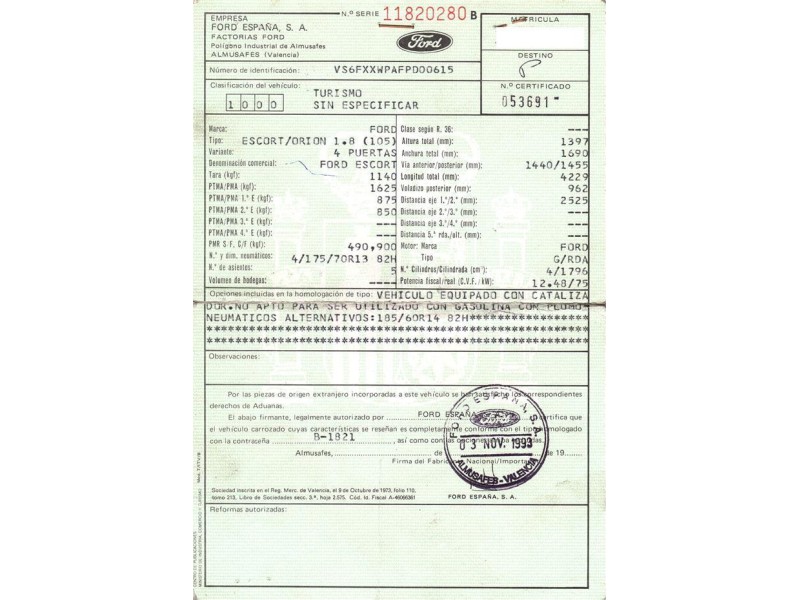 ford escort del año 1993