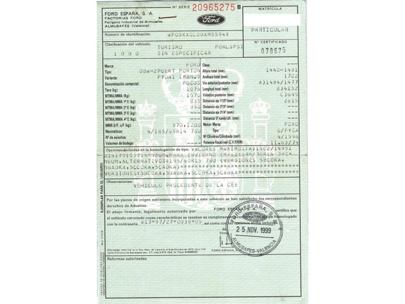 ford focus 1.6 g /fyca (100,61cv del año 2000