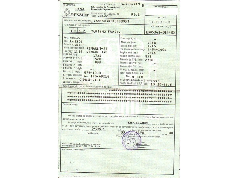 renault 21 del año 1989