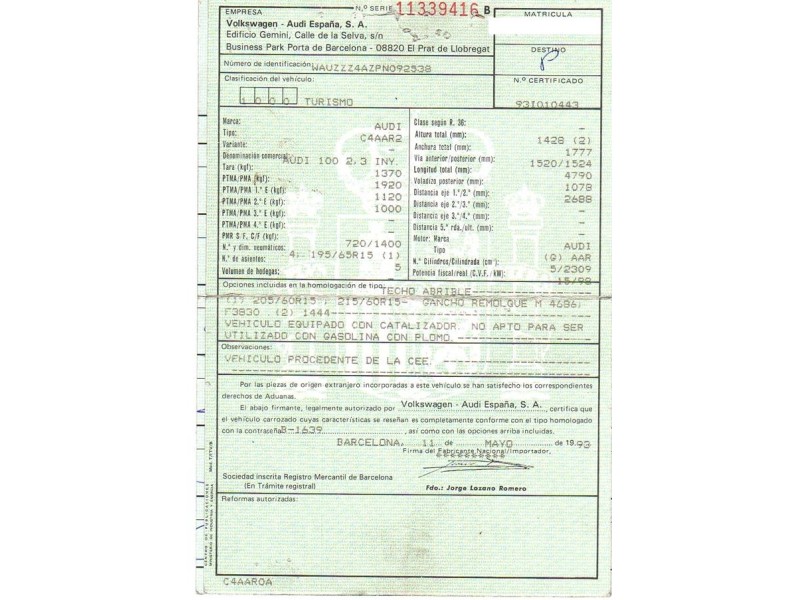 audi 100 del año 1993