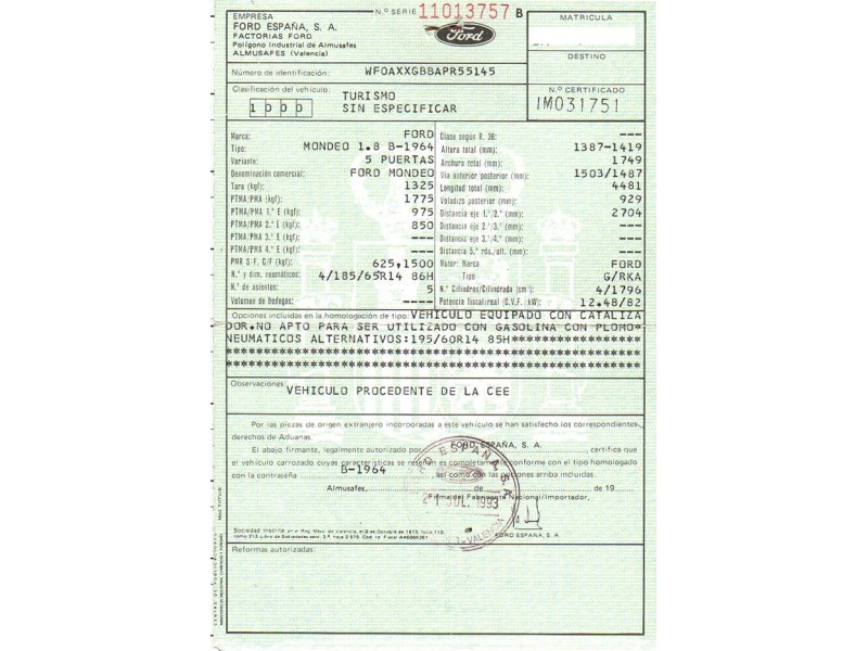 ford mondeo del año 1993