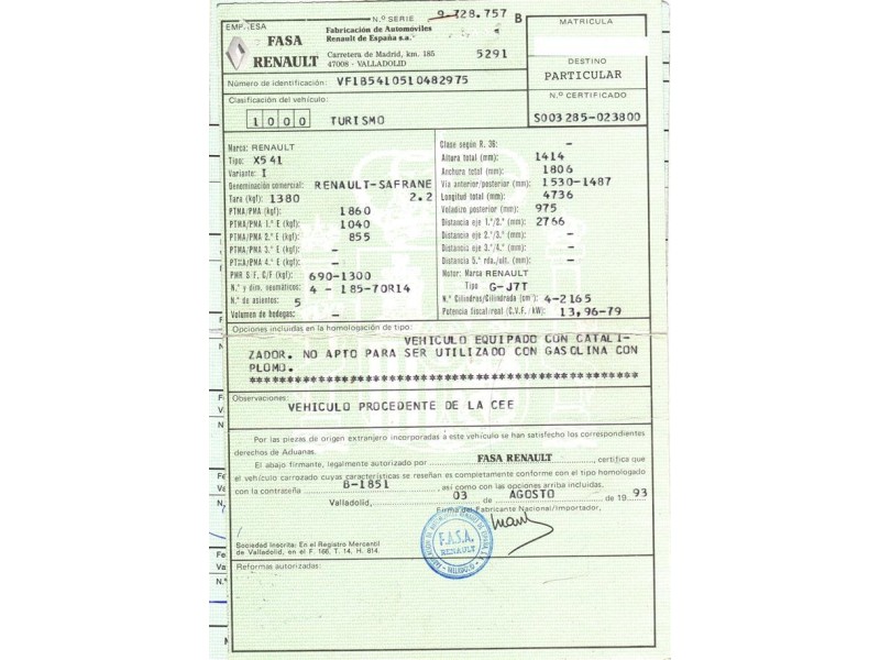renault safrane del año 1993