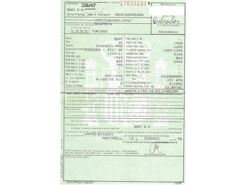 seat cordoba del año 1998