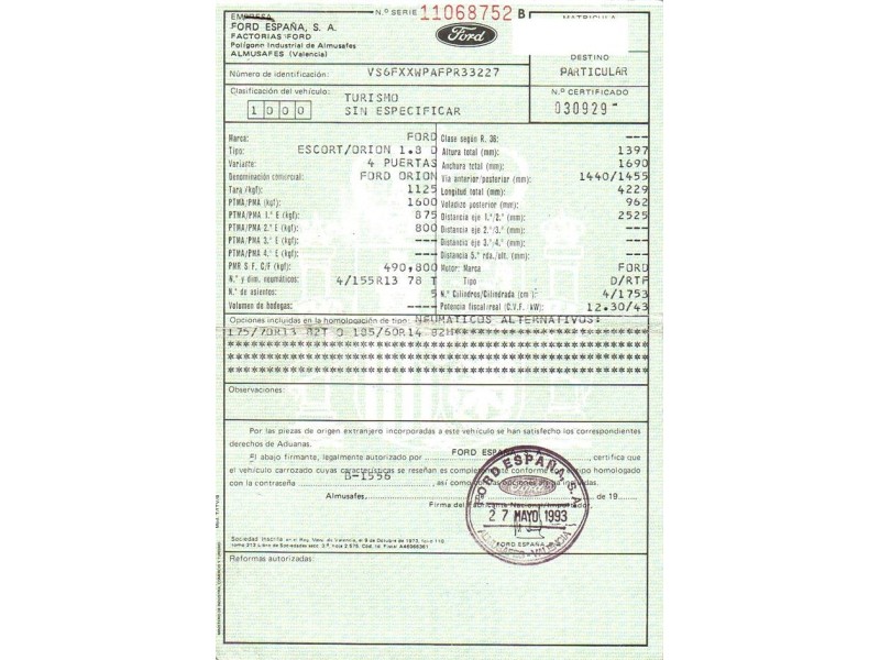 ford escort del año 1993