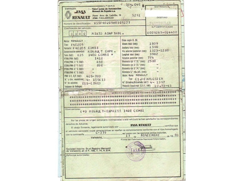 renault express del año 1987