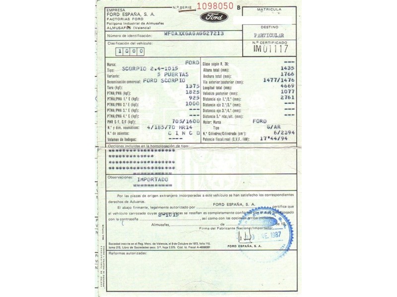 ford scorpio del año 1987