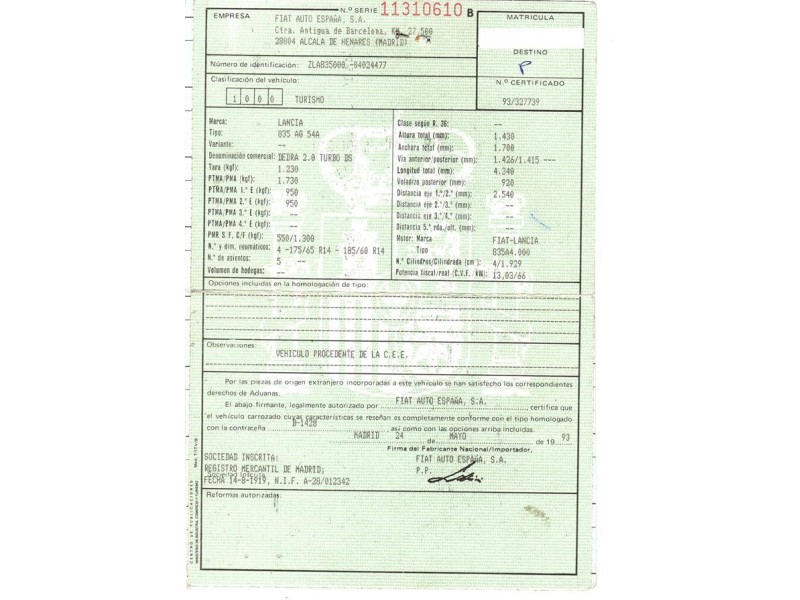 lancia dedra del año 1993