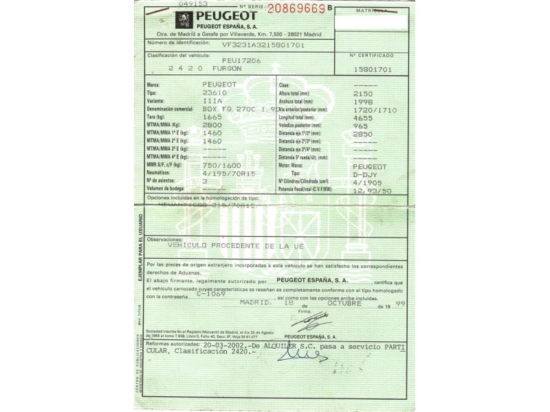 peugeot boxer del año 1999