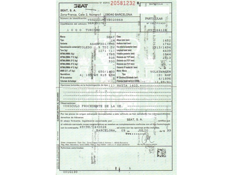seat toledo del año 1999