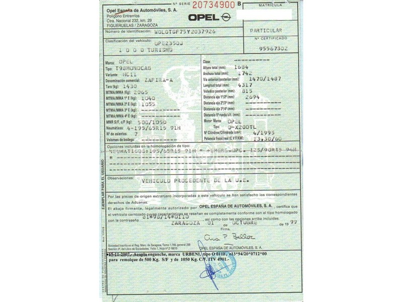 opel zafira del año 1999