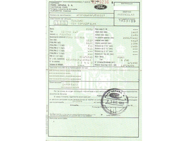 ford sierra del año 1989