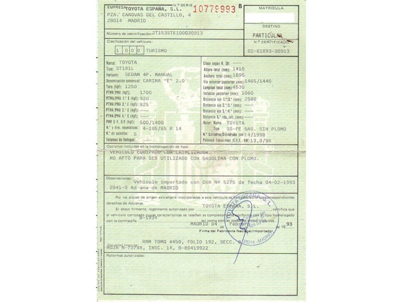 toyota carina del año 1993