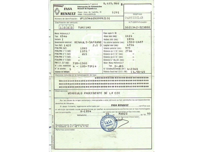 renault safrane del año 1993