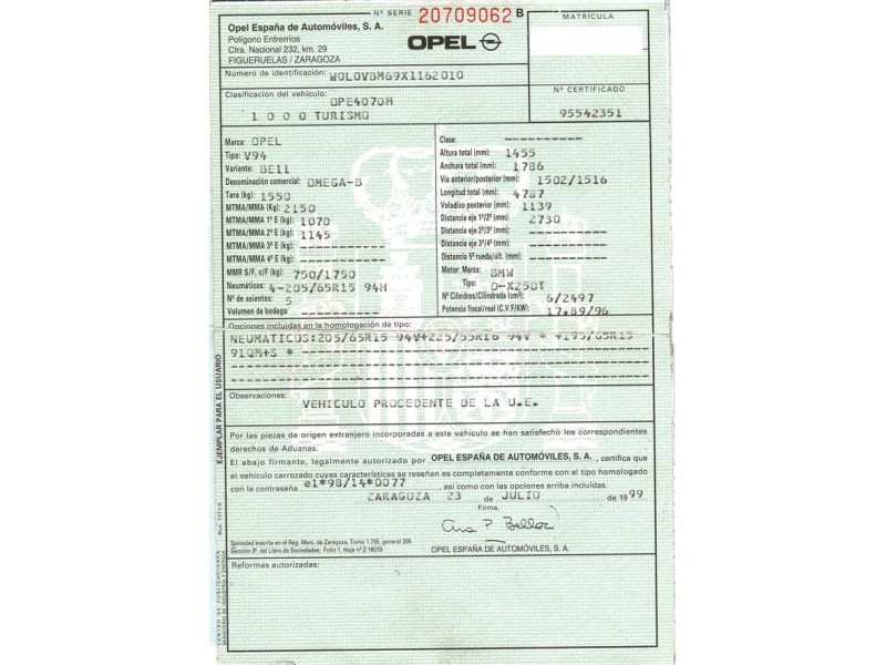 opel omega del año 1999