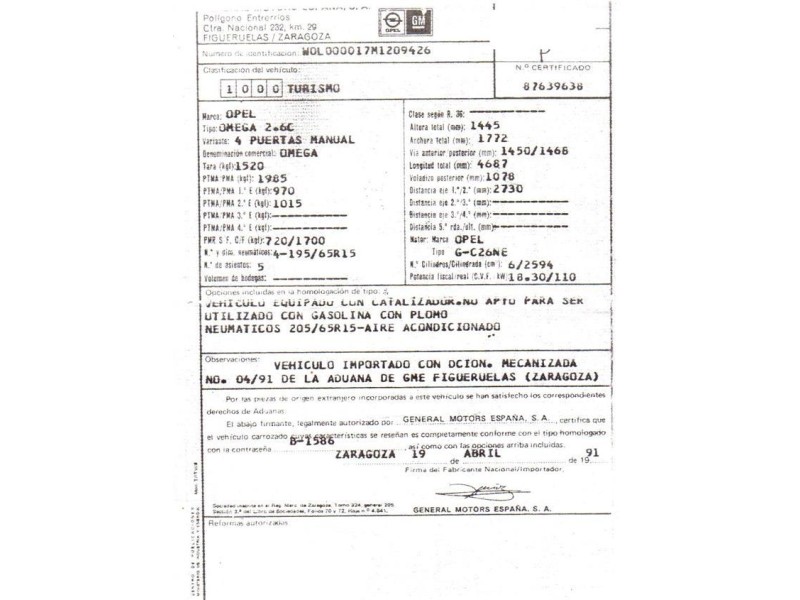 opel omega del año 1991