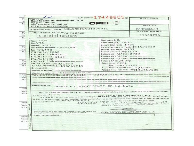 opel omega del año 1997