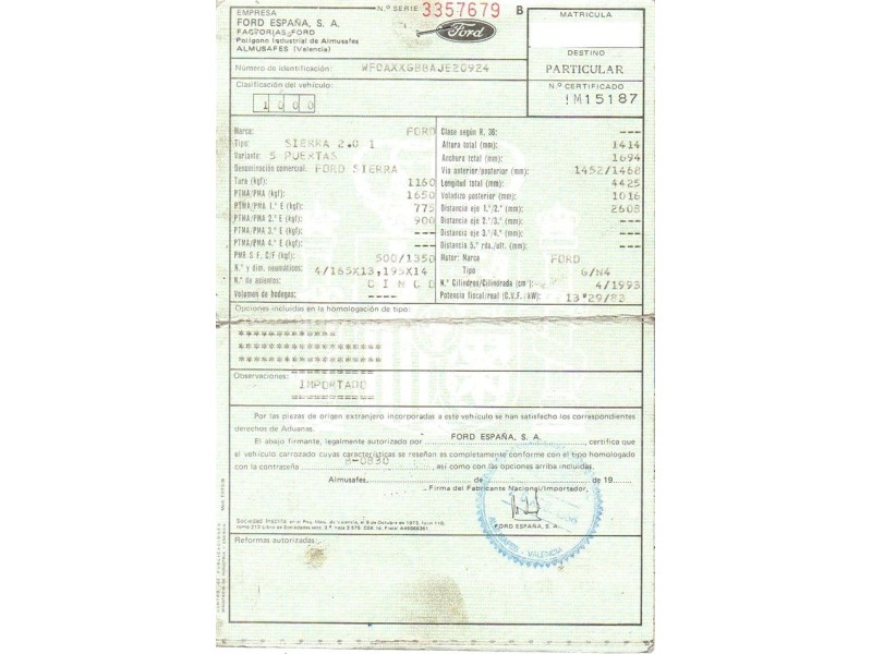 ford sierra del año 1989