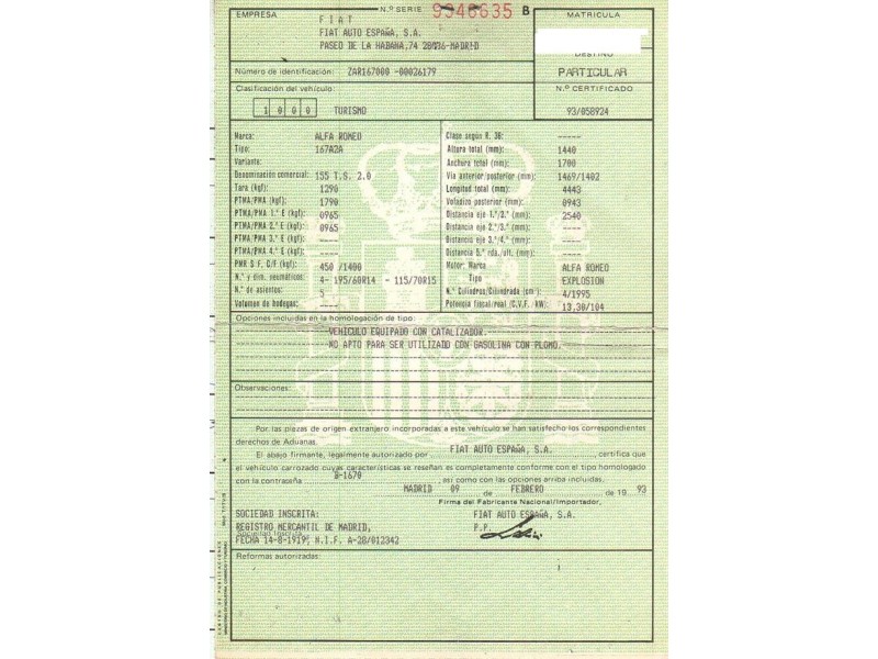 alfa romeo 155 del año 1993