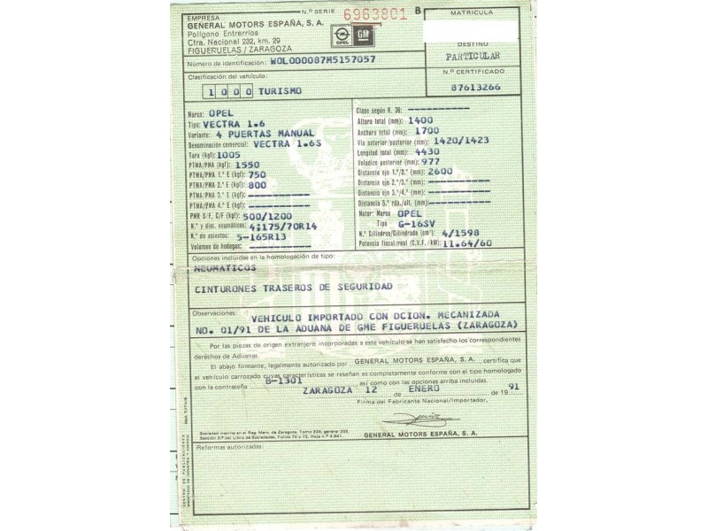 opel vectra del año 1991