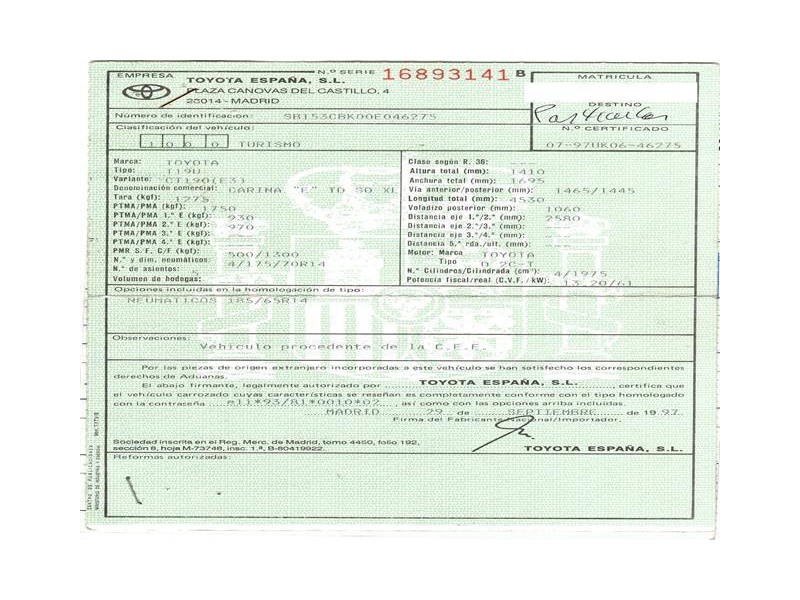 toyota carina del año 1997