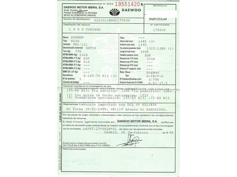 daewoo matiz del año 1999