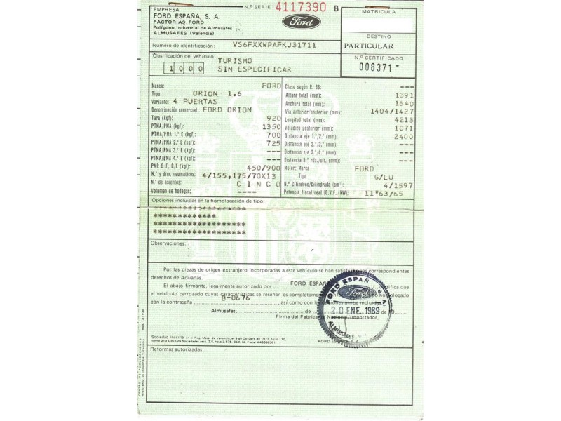 ford orion del año 1989