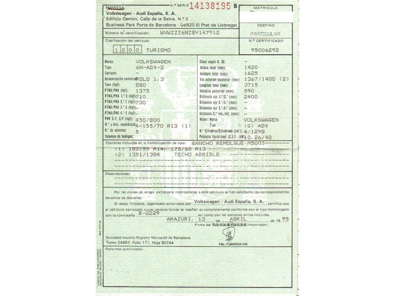 volkswagen polo del año 1995