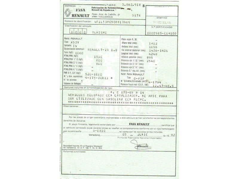 renault 19 del año 1993