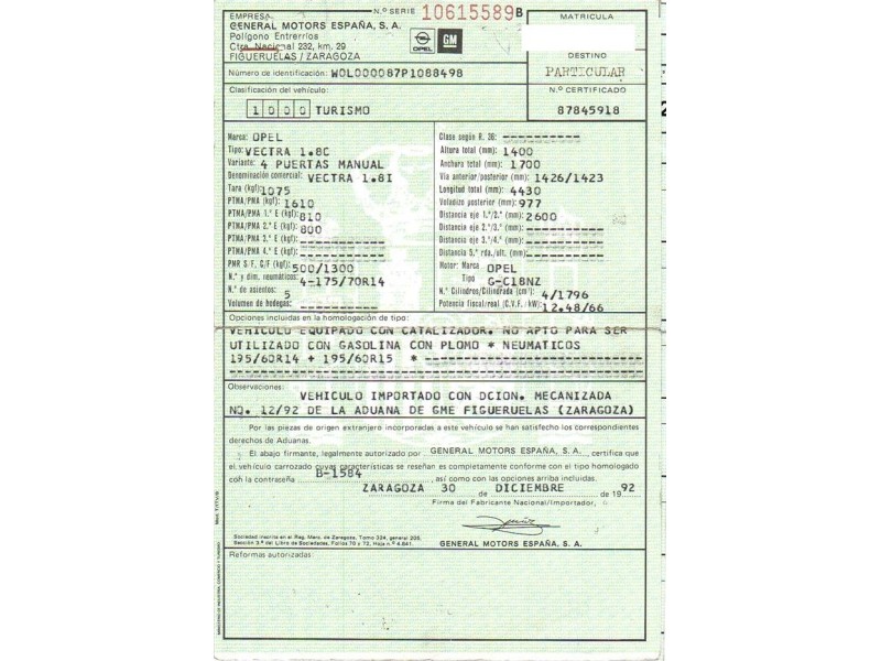 opel vectra del año 1993