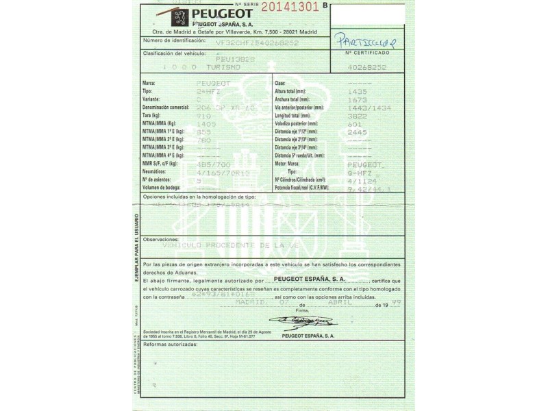 peugeot 206 del año 1999