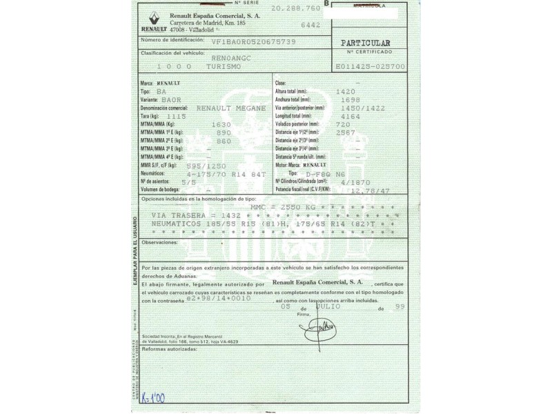 renault megane del año 1999