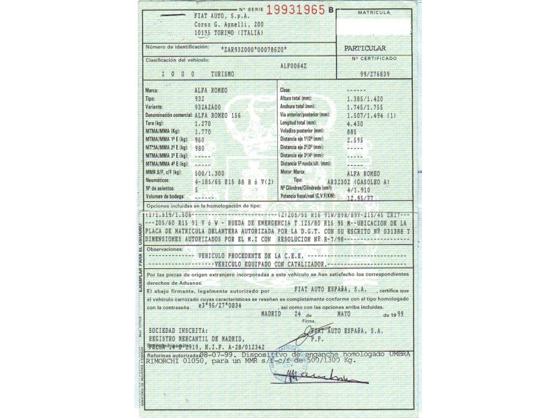 alfa romeo 156 del año 1999