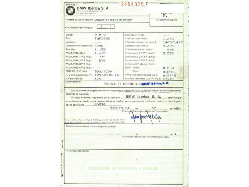 bmw  324 del año 1986