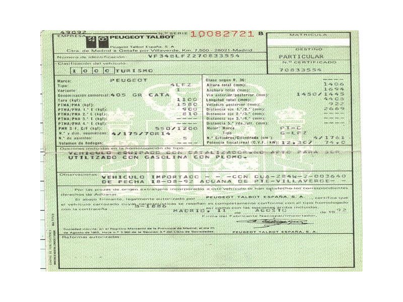 peugeot 405 del año 1992