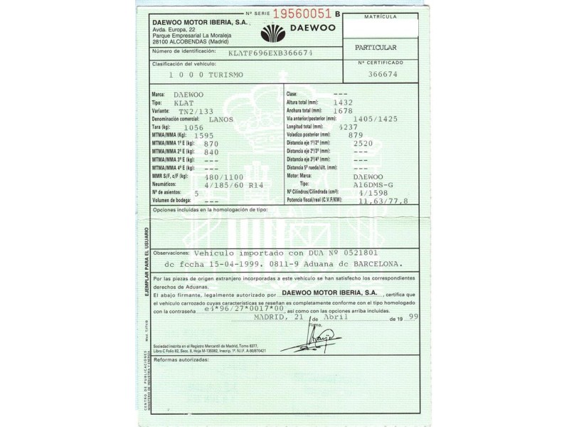 daewoo lanos del año 1999