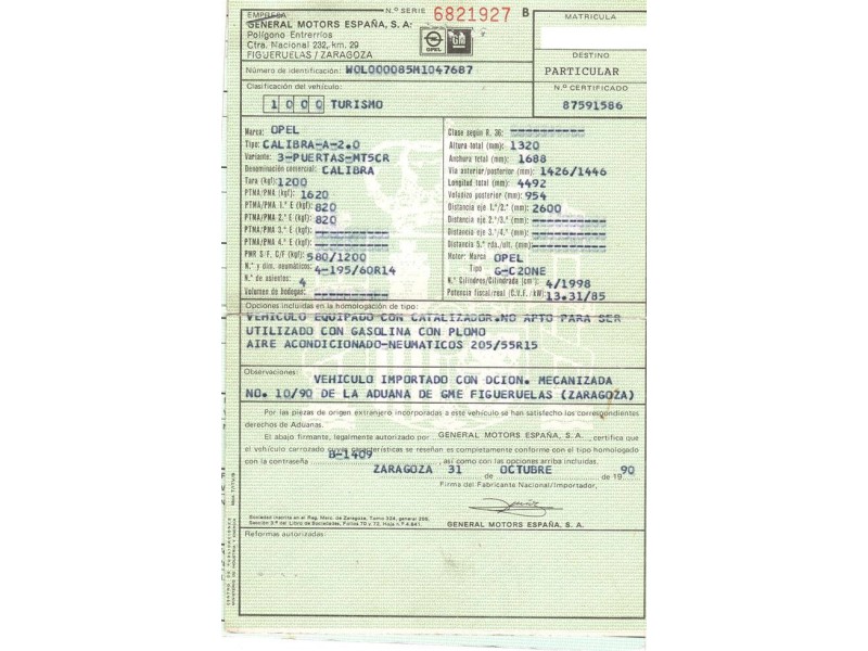 opel calibra del año 1990
