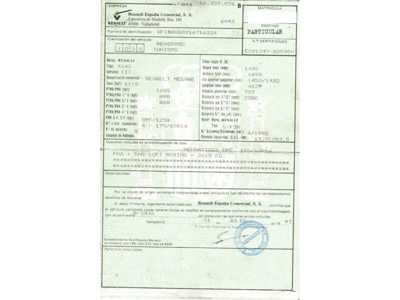 renault megane del año 1997