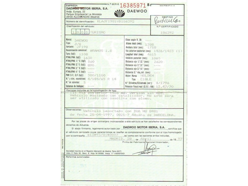 daewoo aranos del año 1997