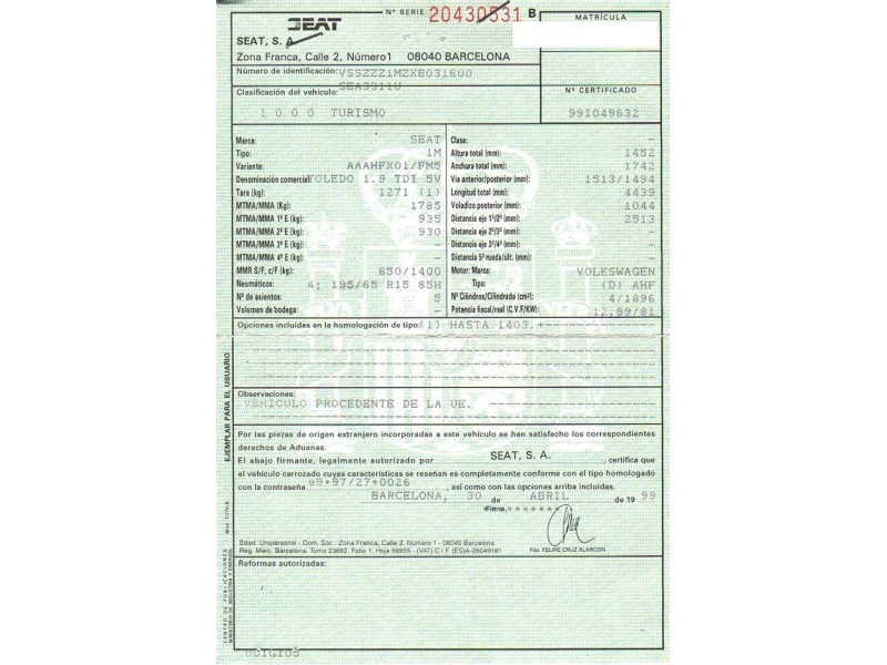 seat toledo del año 1999